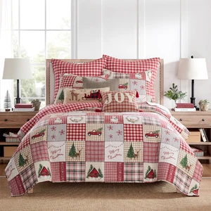 High Density Christmas Tree Car Checkered Print Egyptian Cotton Bedding Sets Luxury Bed Bedspread Sheets