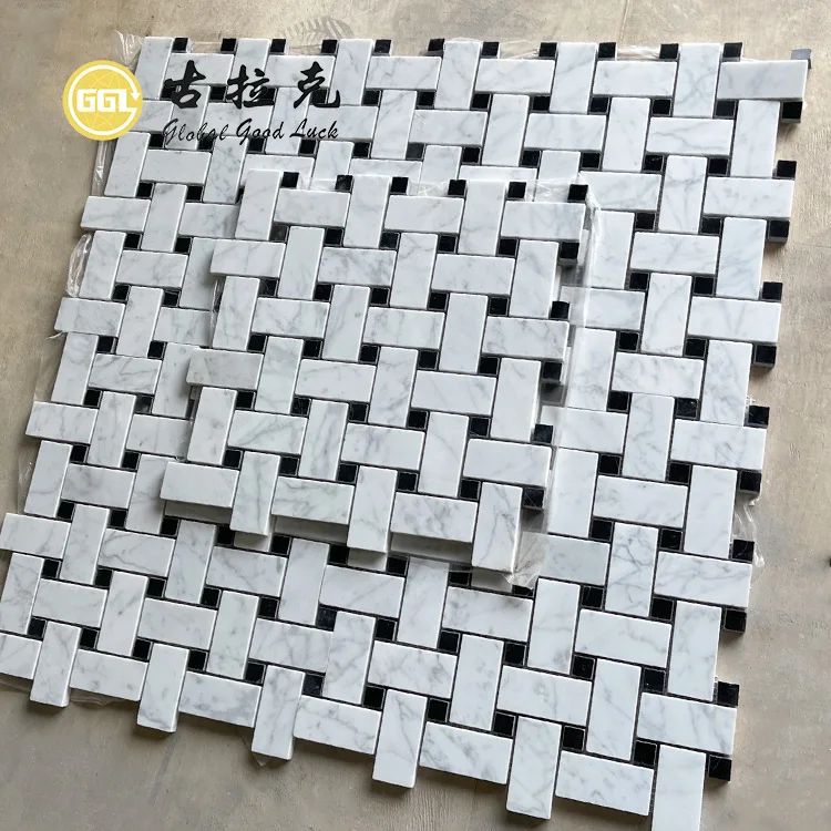 Popular Design White & Black Mosaic Marble Stone Mosaic Tile For Home Decoration