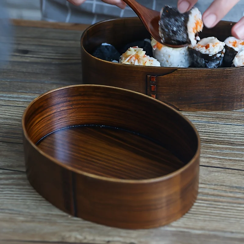 Multilayer Bento Box With Lid Solid Color Portable Wooden Lunch Box for School Office Workers