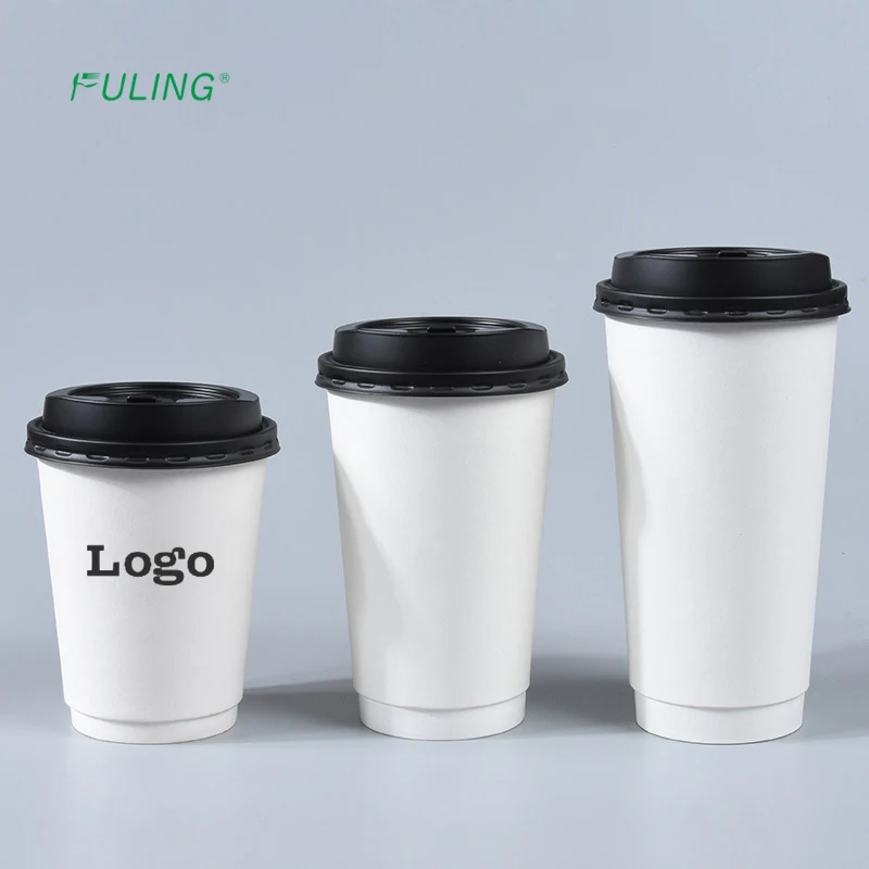 FULING Custom Printed logo Disposable Recycle 4oz 8oz 9oz 10oz 14 oz 16oz Double Ripple Wall Coffee Paper Cups with