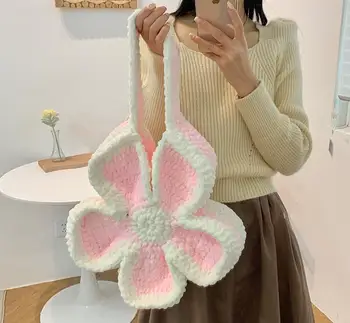Ming'en Crochet DIY Handwoven Ice Stripe Wool Bag