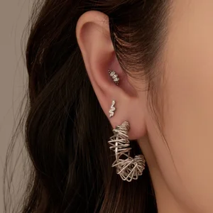 Trendy Gold Plated Snake Shape Titanium Earrings for Engagement Labret & Tongue Piercing Zircon Jewelry