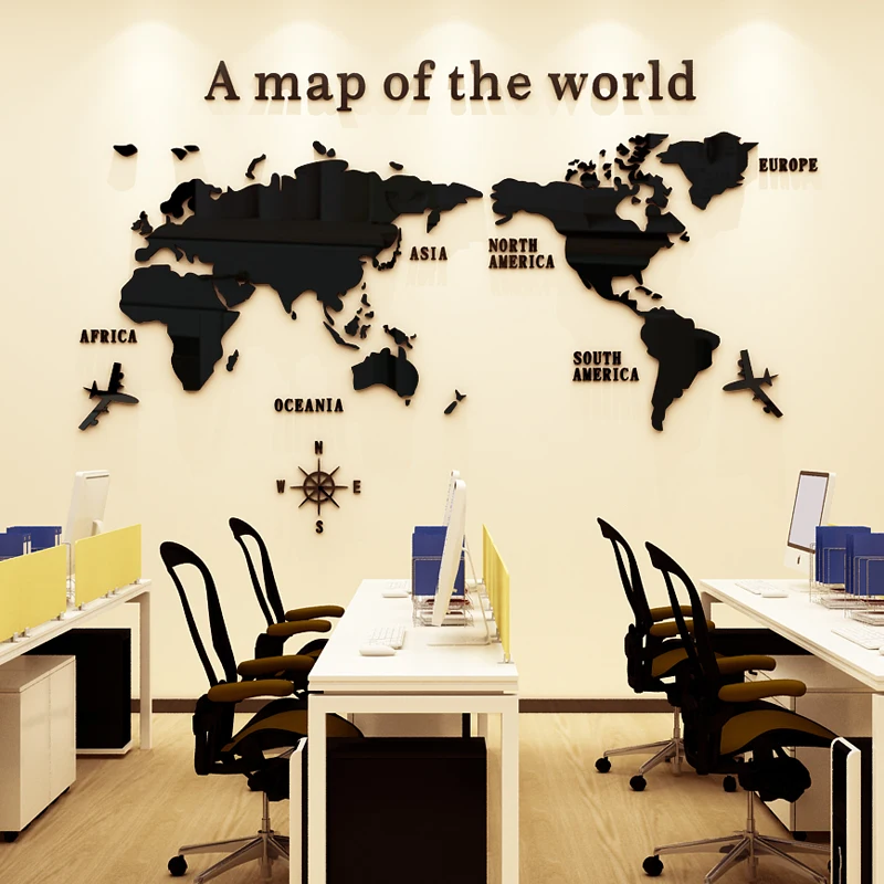 Large Size Living Room Acrylic Stickers Removable Home Decoration World Map  3d Wall Stickers