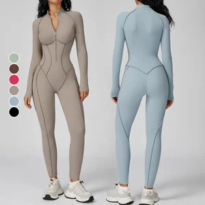 Best Quality New Contrast Color Stand Collar Bodysuit Half Zip One-Piece Fitness Suit Women's High Intensity Sports Jumpsuits