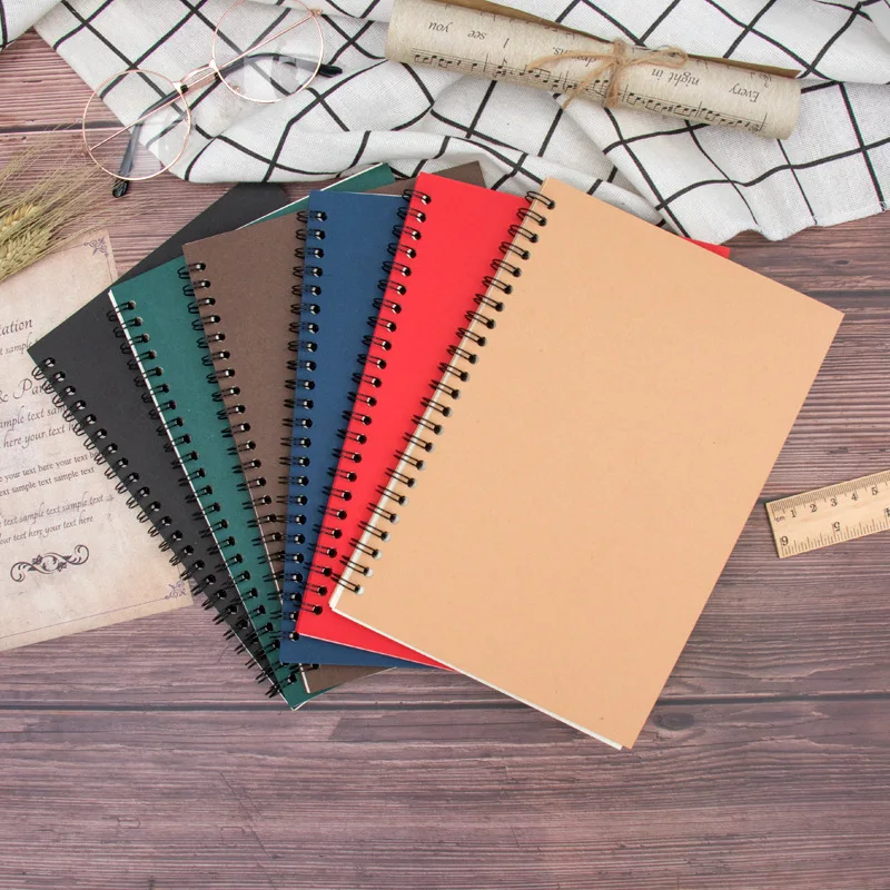 Custom Creative Spiral Weekly Monthly Planner A5 Size Coated Kraft Paper Cover Diary Notebook with Leather Line Grid Paper