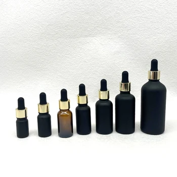 Custom Glass Dropper Bottle Wholesale 5ml 10ml 15ml 20ml 30ml 50ml 100ml Matte Black empty essential oil Glass Dropper bottle