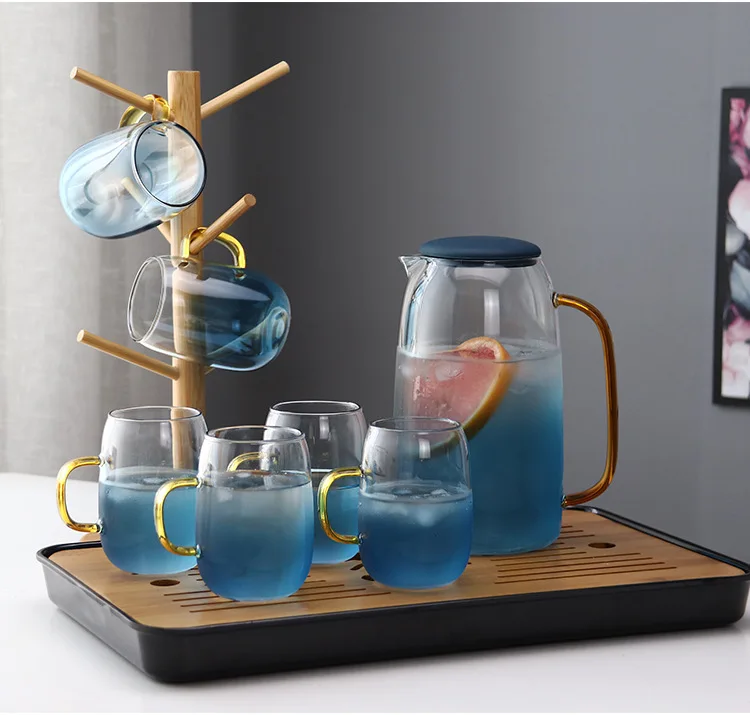 Luxury boron glass borosilicate glass pitcher with airtight bamboo
