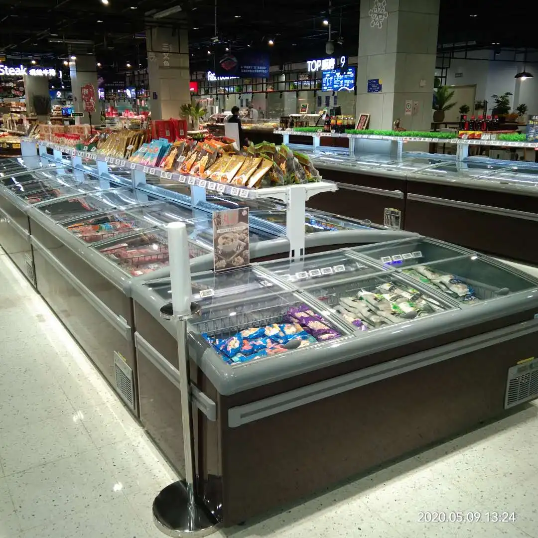 5ft Plug in Integral Chest Freezer up and Down Glass Door for Supermarket Combined Island Freezer with Hot Gas Defrost
