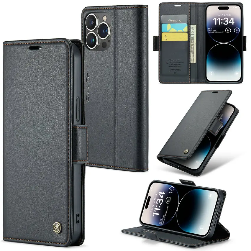 CaseMe Defencase Mobile Phone Cover for iPhone 14 Pro Max RFID Credit Card Holder Fold Stand Case for iPhone 14 Plus 13 12 11 Xs