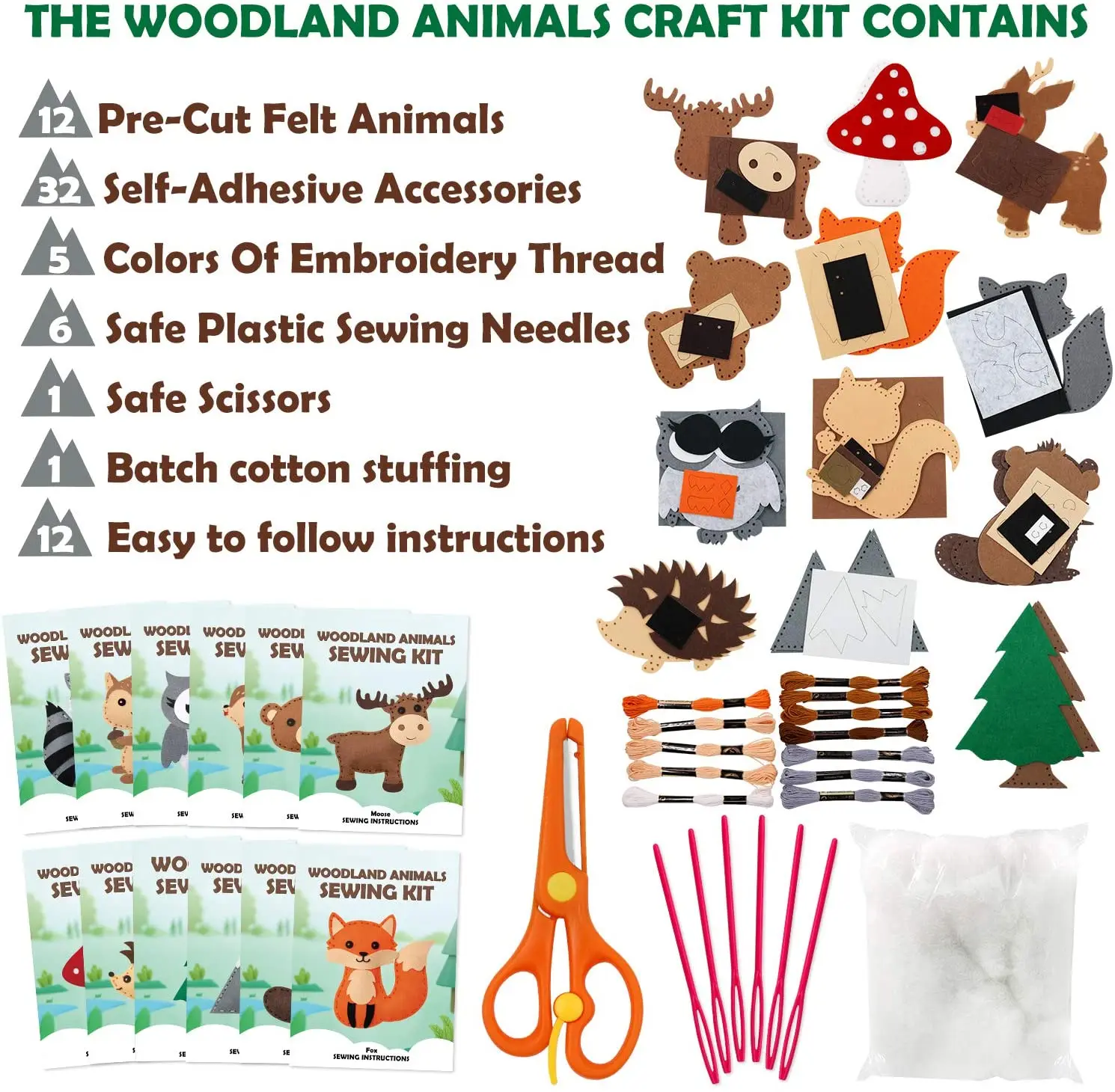 Beginners Educational Pattern Pdf Woodland Forest Creatures Stuffed Plush Dolls Kids Craft Felt Animals Diy Sewing Kit