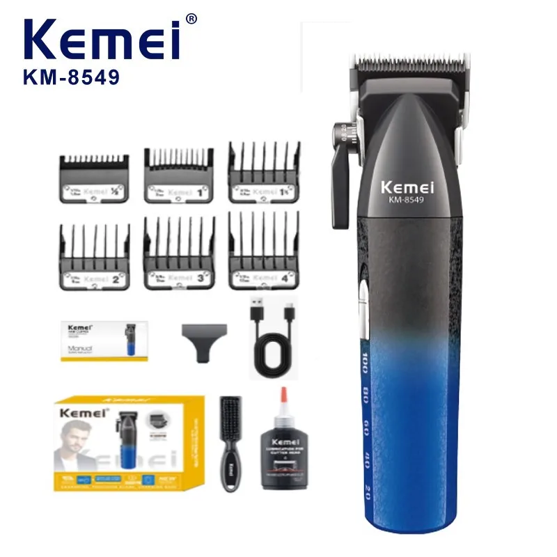 Tondeuse pour salon de coiffure Kemei Km-8549, puissante (5 W), batterie lithium-ion de 2500 mAh, lame céramique DLC réglable, moteur à 9000 tr/min, conforme à la directive RoHS