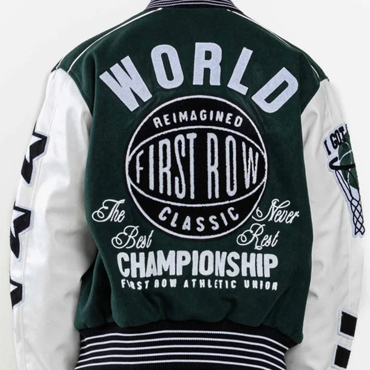 Washed Cotton Vintage Denim Varsity Jacket With Khaki Sleeves Buy