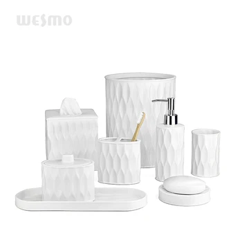 Embossed geometric pattern Glazed porcelain luxury Home Bathroom Accessories Ceramic bathroom set