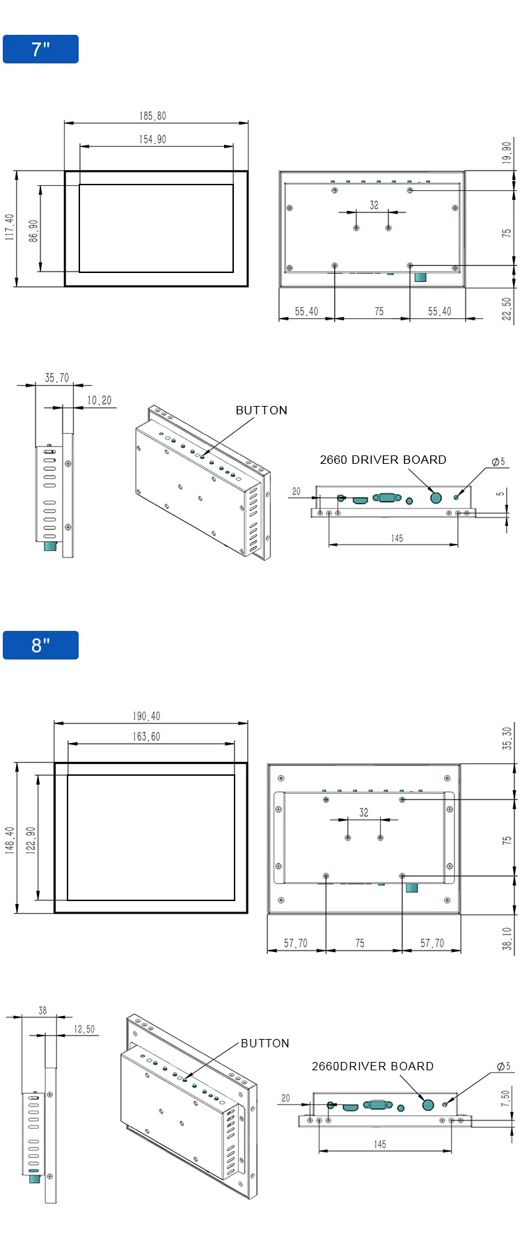 Custom Industrial IPS Touch Screen Monitors 10-23 Inch Capacitive Touchscreen LCD Display with Built-in Speaker for Desktop
