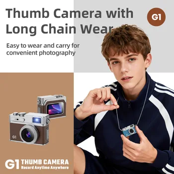 Retro Camera with LED Flash Light Mini Digital Camera With Keychain Necklace Portable Small Camera for Kids Students Travel Gift detail image