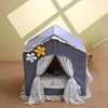Small floral curtains, house nest, gray
