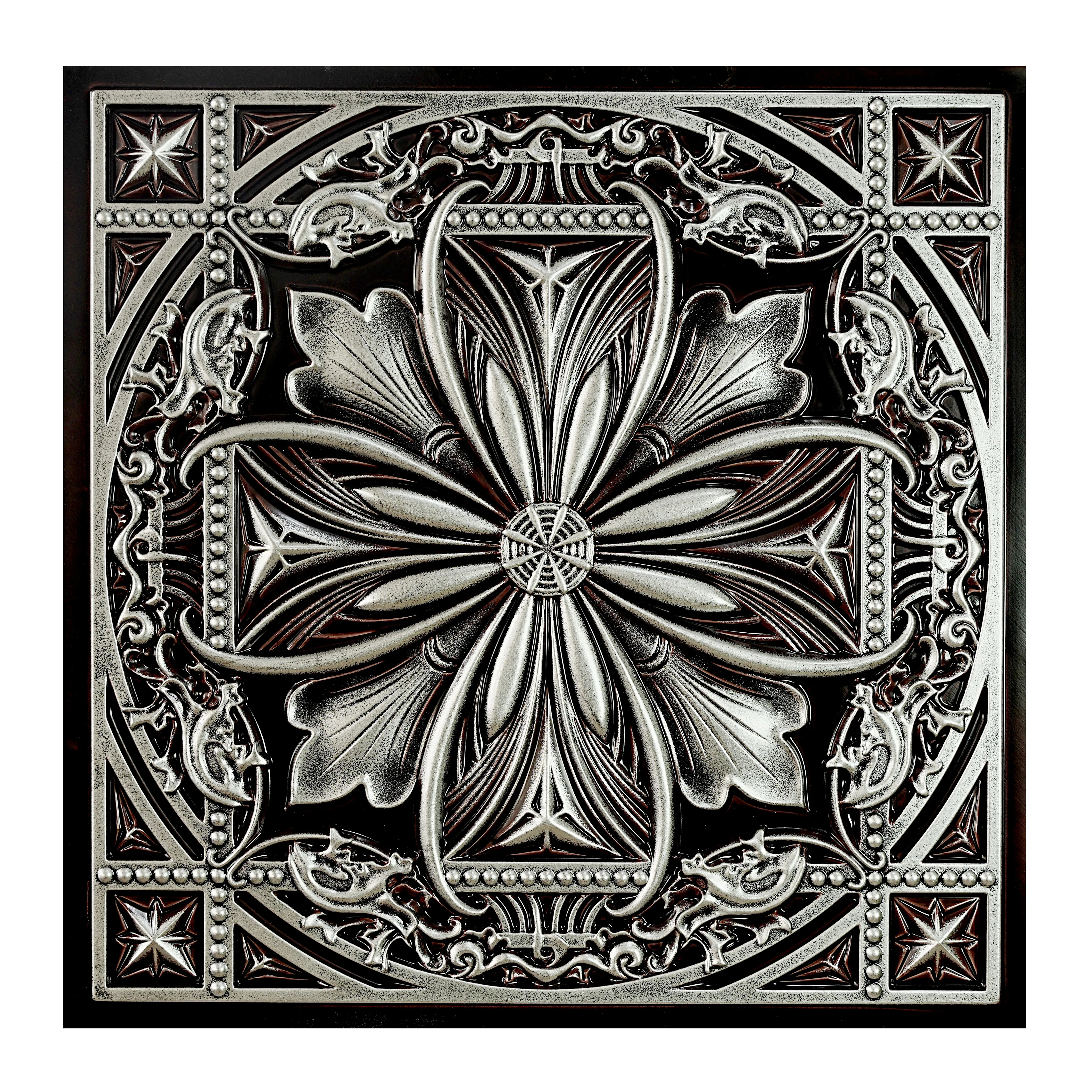 PVC Faux Tin Painting Panel Artistic 3D Ceiling Tile Wall Panel Interior for Cafe Club Salon PL10 Traditional Silver PAINTSDECOR