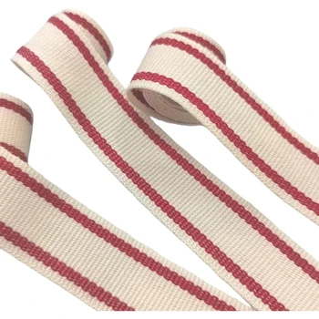 Fashionable and high-quality 16mm beige and red  interwoven tape knitted medal cotton webbing