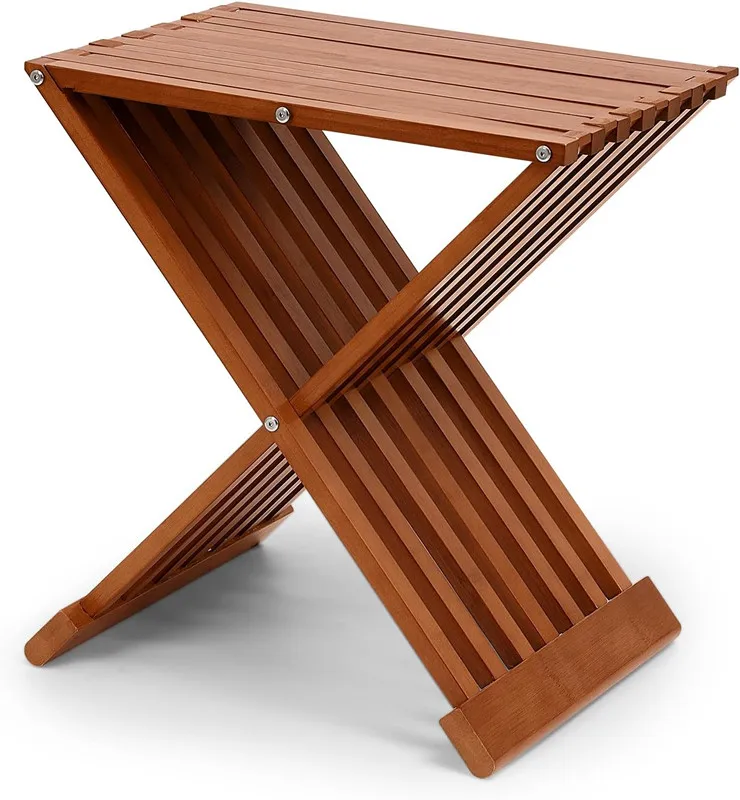 Waterproof Bamboo Wood Folding Stool Square Shape Multi-Use Seat Chair for Bathroom Steam Sauna Room