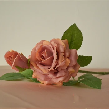 2 Heads  Morandi colors rose bouquet silk artificial flowers for DIY wedding decoration