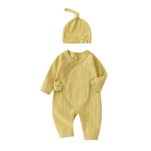 Wholesale Baby Fashion Autumn Knitted 100% Cotton Solid Color Newborn Jumpsuit