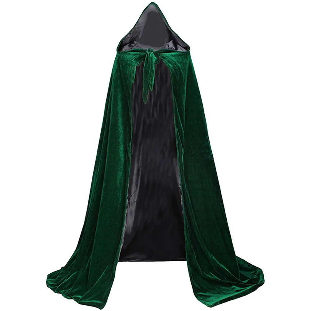 New Stock Black Velvet Robe Hooded Cloak Red Wizard Cloak Wicca LARP Gothic