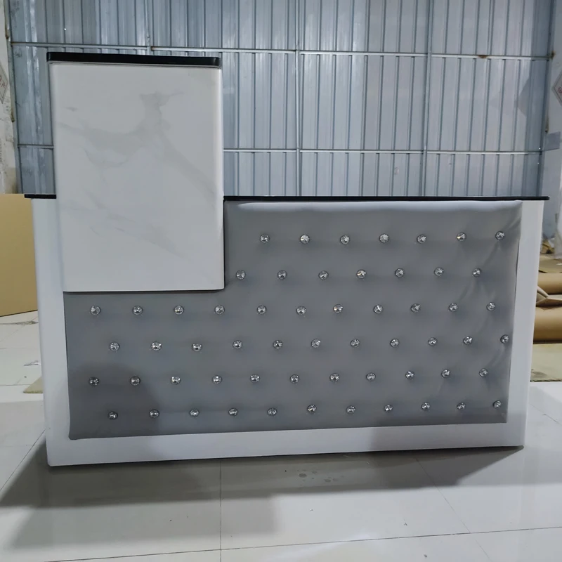 Small Marble Wood Front Reception Desks Clothes Store Barber Shop Beauty Salon Restaurant Spa Office Reception Desk