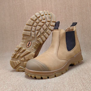 Export Trade Men's Steel Toe Safety Anti-Smash Rubber Anti-Kick Cowhide Mesh Lining British Spring Chelsea Boots Anti-Puncture