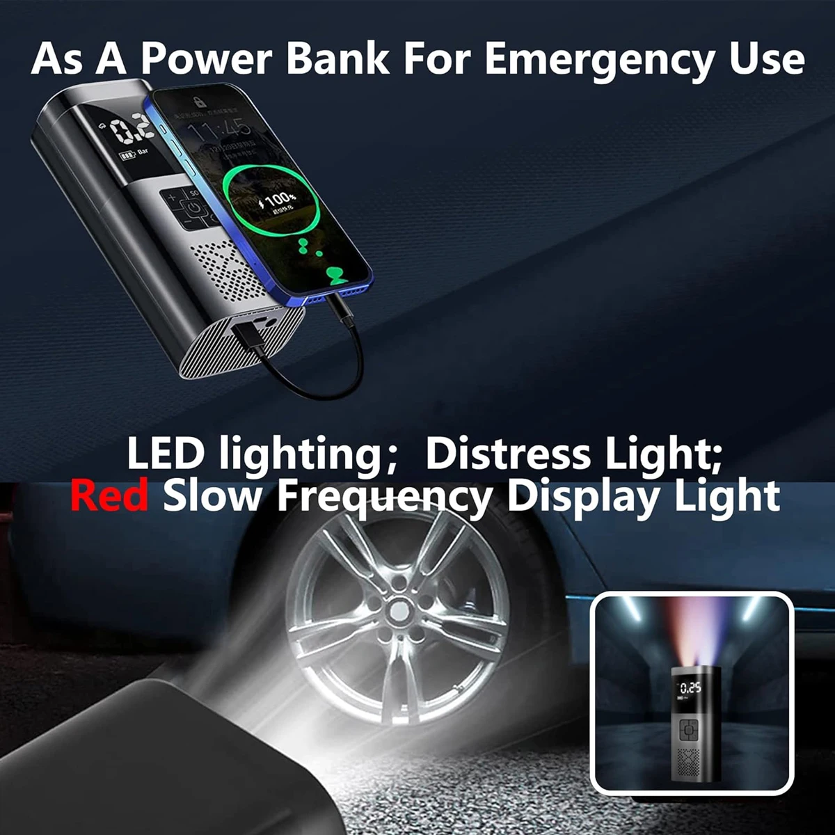 150PSI Tire Inflator 6000mAh Rechargeable Cordless Portable Air Compressor Emergency LED Light Electric Air Pump for Car Tire - view 6
