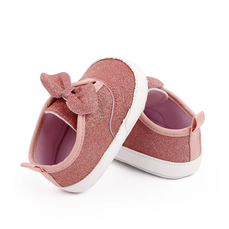 0-12 Months Spring and Fall Baby Solid Color Bow Toddler Shoes Glitter Infants Toddler Shoes