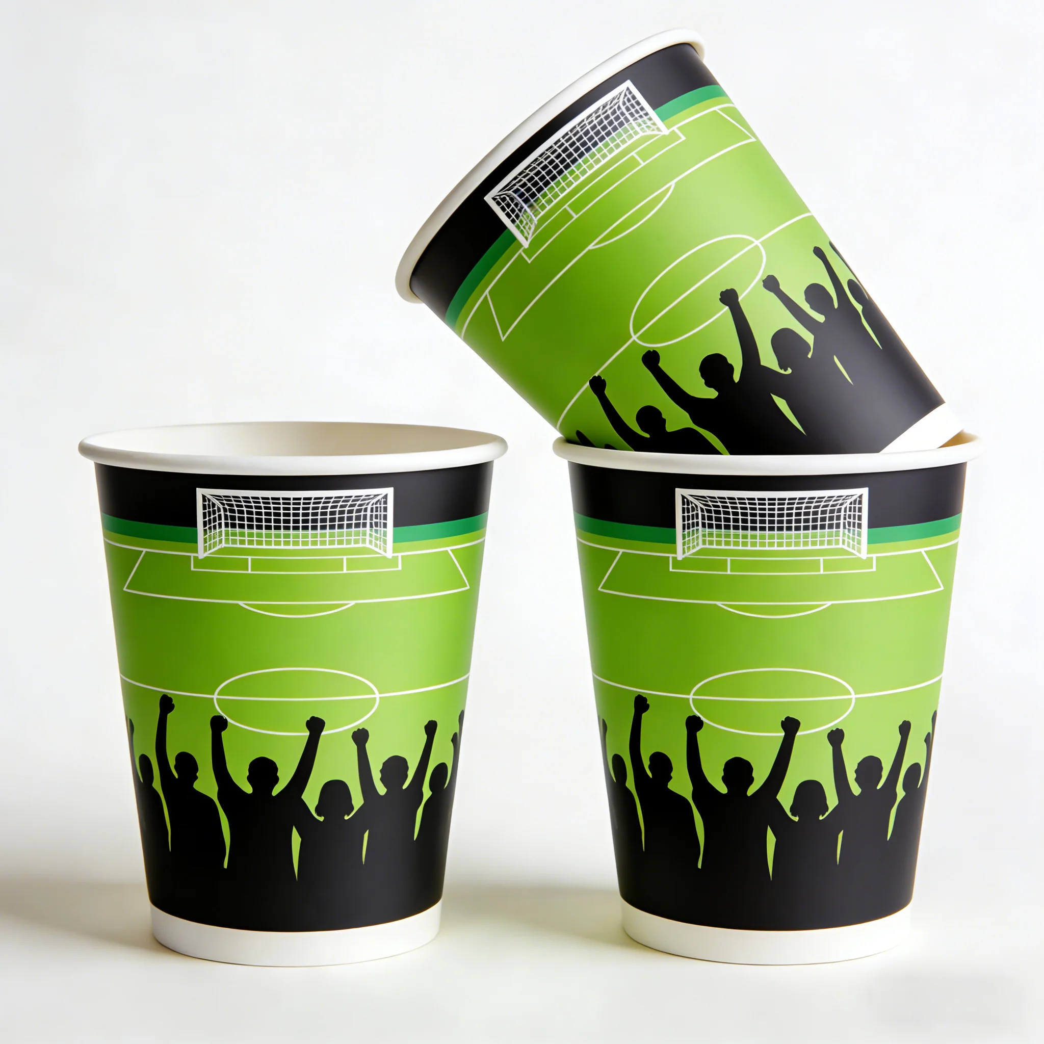 Soccer Theme Paper Cup Custom Disposable Coffee Paper Cup 8Oz 12Oz Double Wall Takeaway Hot Drink Eco Friendly Cup Football