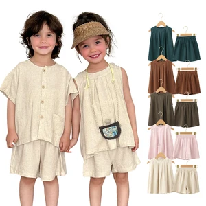 Direct Manufactory Price Cute and Casual Crew Neck Summer Baby 2-Piece Sleeveless Custom Logo Children Clothing Sets