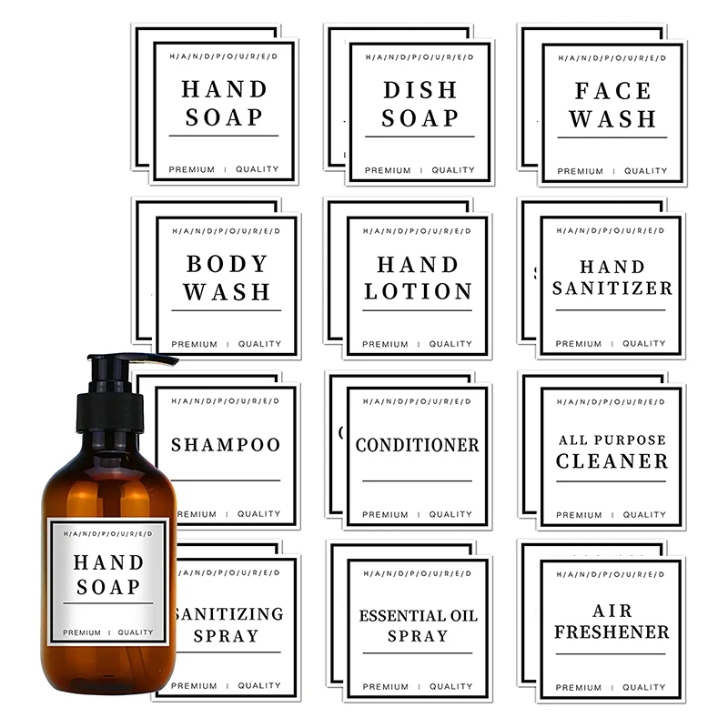 Custom Waterproof Minimalist Hand Soap Sticker Bathroom Bottle Jar Home Organization Labels