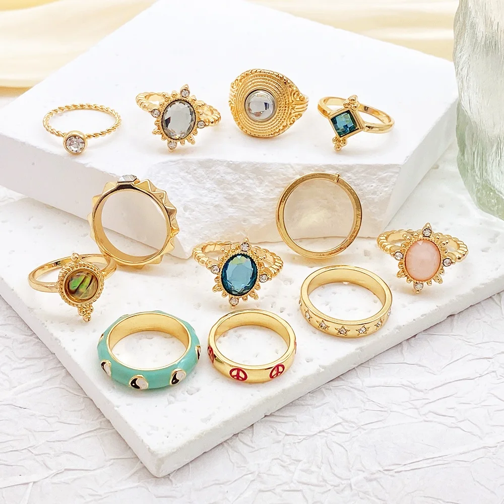 New Design Wholesale Alloy Jewelry Rings Set for Women 18k Gold Plated Custom Geometric Twisted Vintage Rings Set