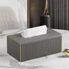 Rounded corner tissue box - dark gray Italian striped large size