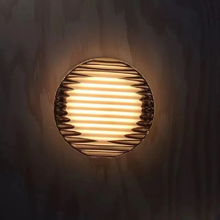 Nordic Modern Outdoor or Indoor bathroom IP65 waterproof corridor garden light round reeded glass LED wall lamp