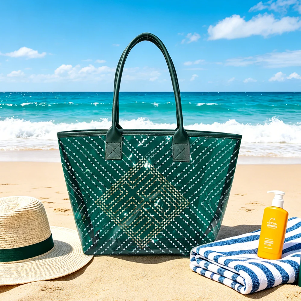 Custom Wholesale PVC Gift Bag Holographic Mirror Shopping Tote Bag Open Closure Lady Transparent Autumn/Spring Portable Beach