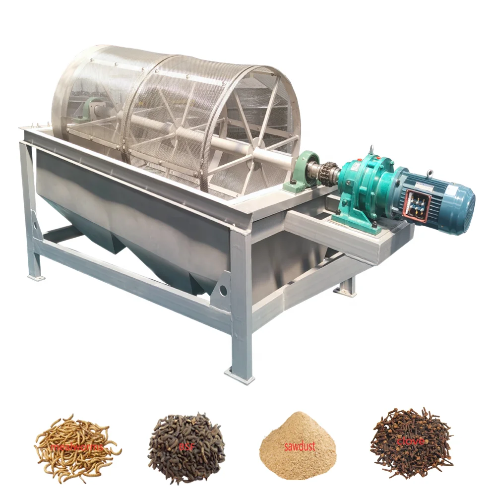 DZJX Gypsum Small Scale 3 Stage Rotary Trommel Screen Machine Shaftless Screener Rotating Drum Sifter With Cleaning Brush