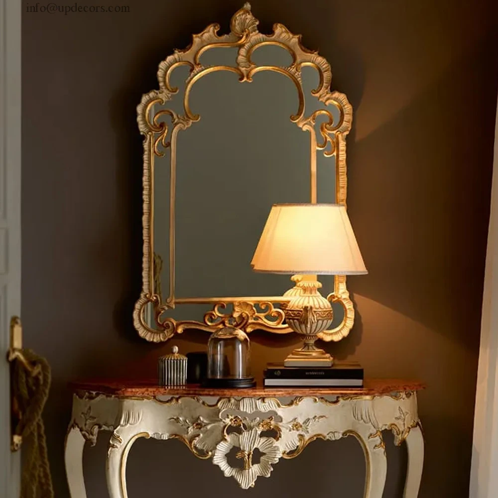 Factory Direct Sell Italian Rustic Design Wall Mirror Console Table Round Mirrors With Light for Bedrooms