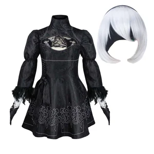 Anime Nier Automata 2B Sisters Cosplay Costume Set Neil Mechanical Era Black Sexy Short Skirt Dress Girls Adult Polyester