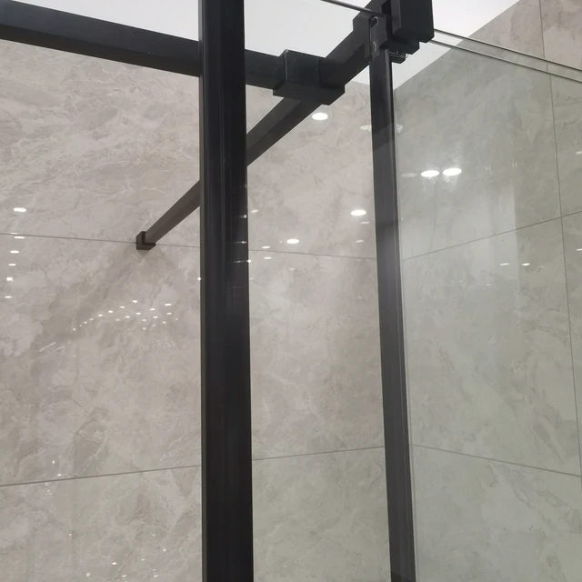 Modern Elegant Simple Design Polished Pivot Clear Glass Shower Door Matte Black Stainless Steel Framed Shower Cabin Enclosure