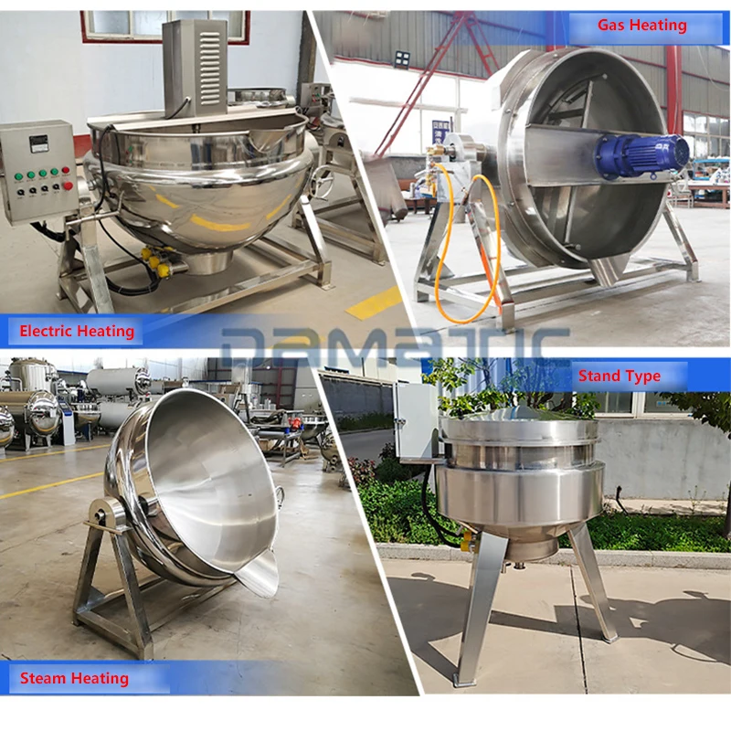 200l 100 gal Gas Heating Agitator Tilting Double Candy Jacket Steam Cook Kettle Tilt 250l Industrial Cooker Stirrer Mixing Pot