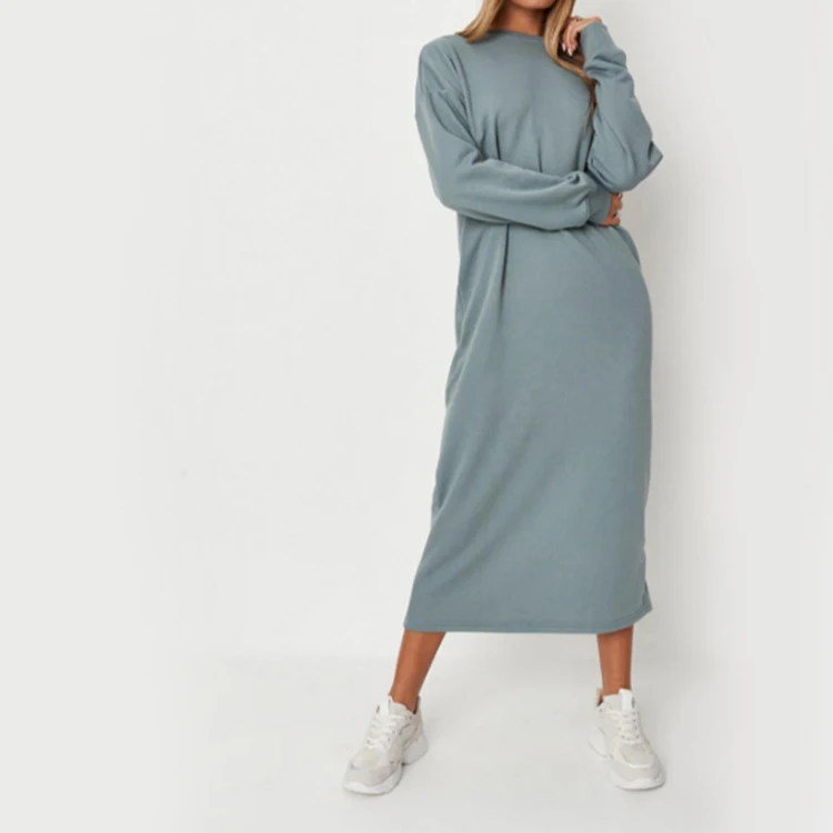 navy blue dress for baby girl Women Long Linen Dress, Oversized Winter Warm Dresses, Winter Robe