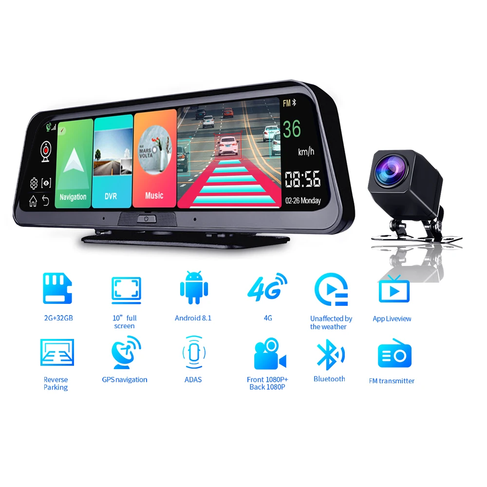 8 Touchscreen Android ADAS Dashboard Dash Cam Full Set 3G/4G, For Car,  Vehicle Model: Universal