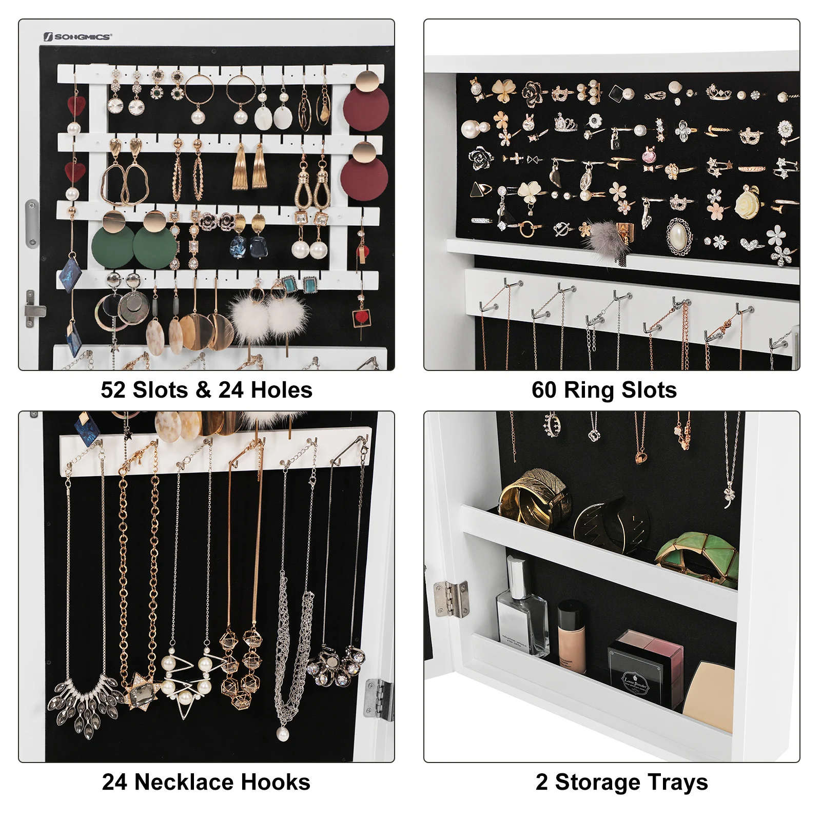 Songmics Wall Mounted Full Length Mirror Jewelry Storage Organizer