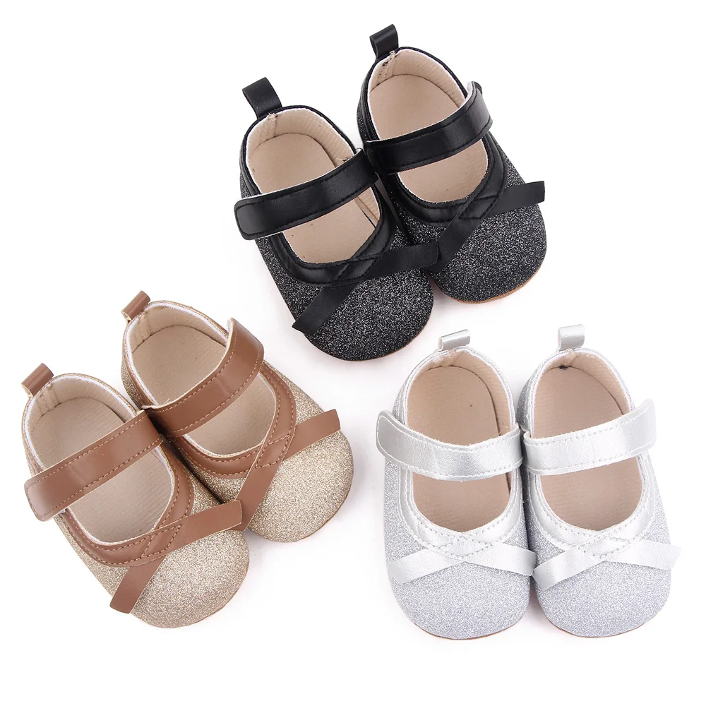 Baby Girls Solid Color Shiny PU Leather Bow Infants Fashion Princess Soft Soled Toddler Shoes