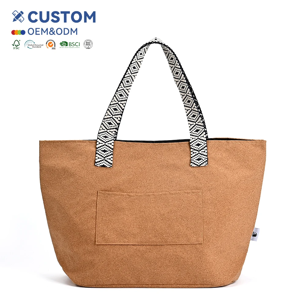 Wholesale High Quality Eco Friendly Vegan Organic Natural Cork Handbags Color Cork Shoulder Bags Cork Casual Tote
