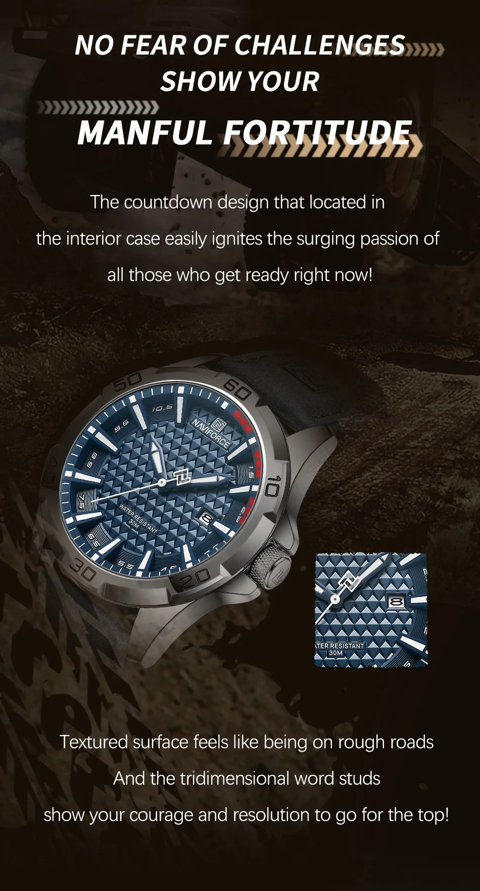 NAVIFORCE 8023 Men Wristwatch Top Brand Luxury Waterproof Watch Blue Genuine Leather Sport Quartz Original Male Clock