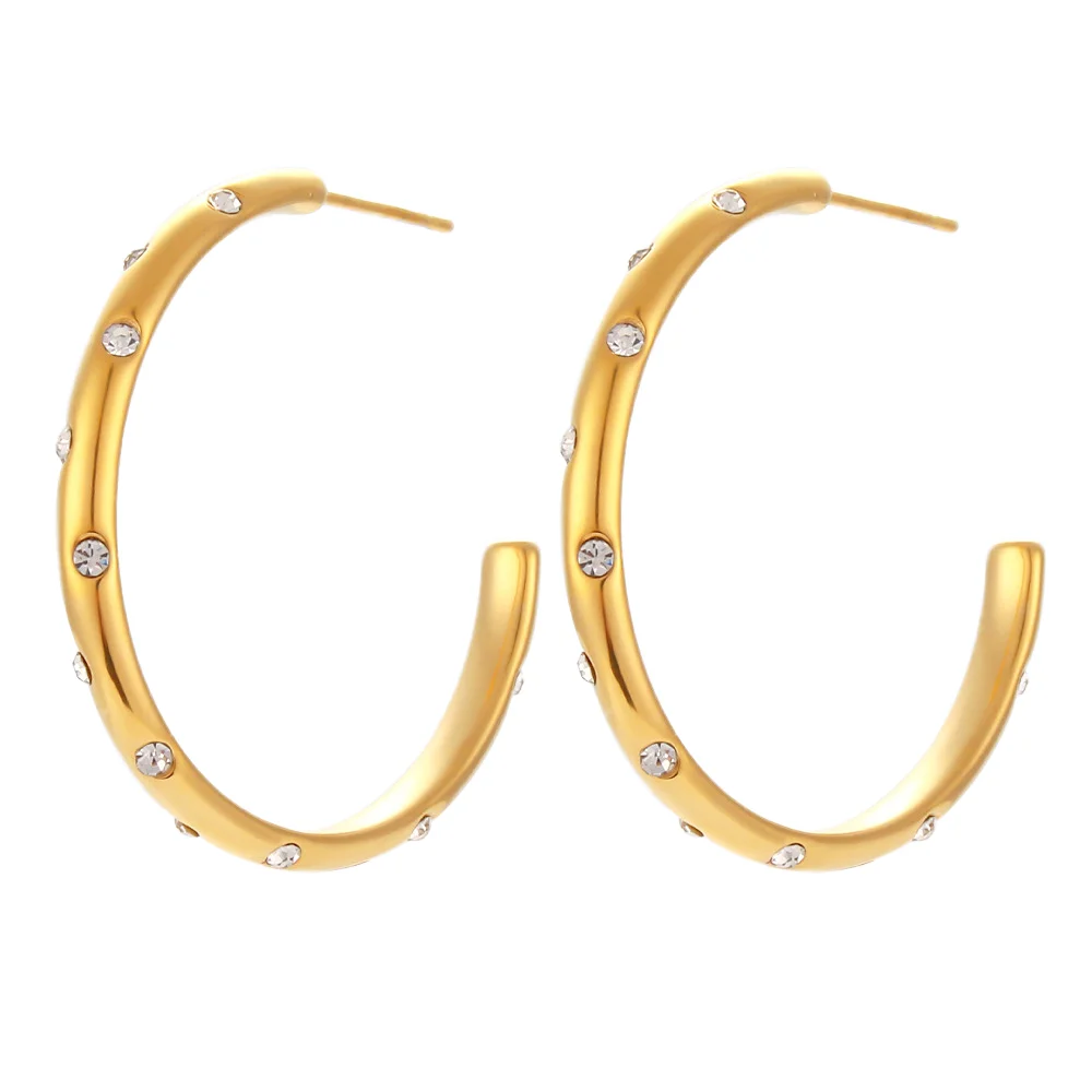 Stainless Steel 18K Gold Plated Zircon Trendy Waterproof Tarnish Free Hoop Earrings Unisex Party2026