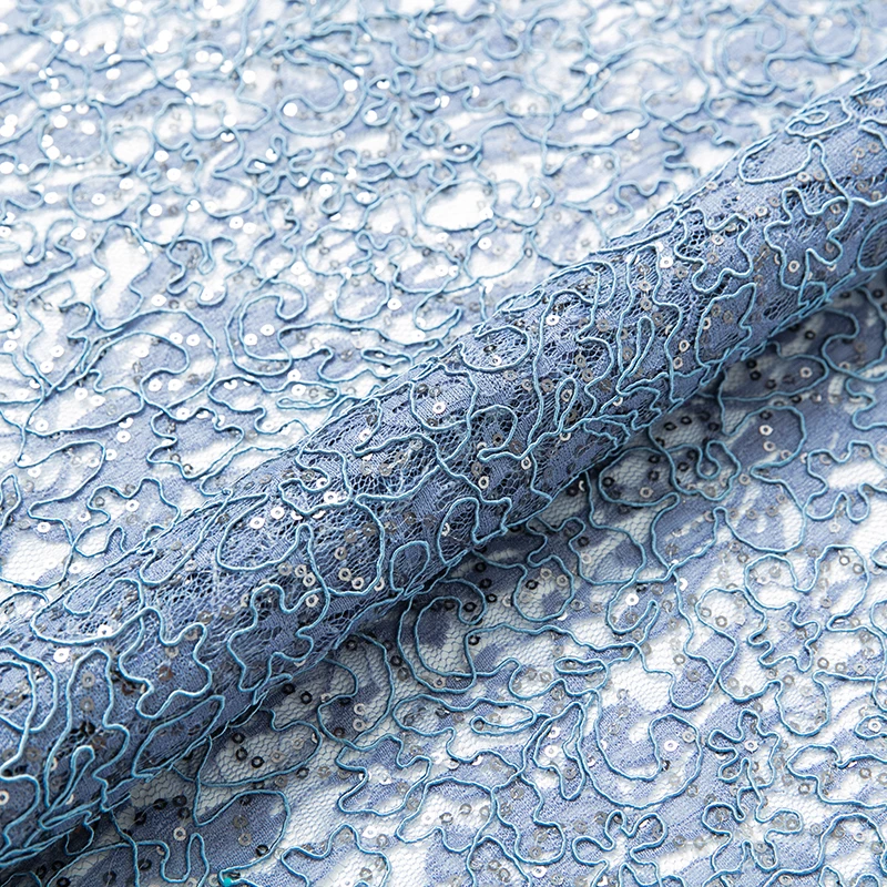 Лидер продаж 2020, французское Тюлевое Сетчатое свадебное платье, светло-голубое шнурковое кружево Шантильи для нигерийских свадебных вышивок с блестками